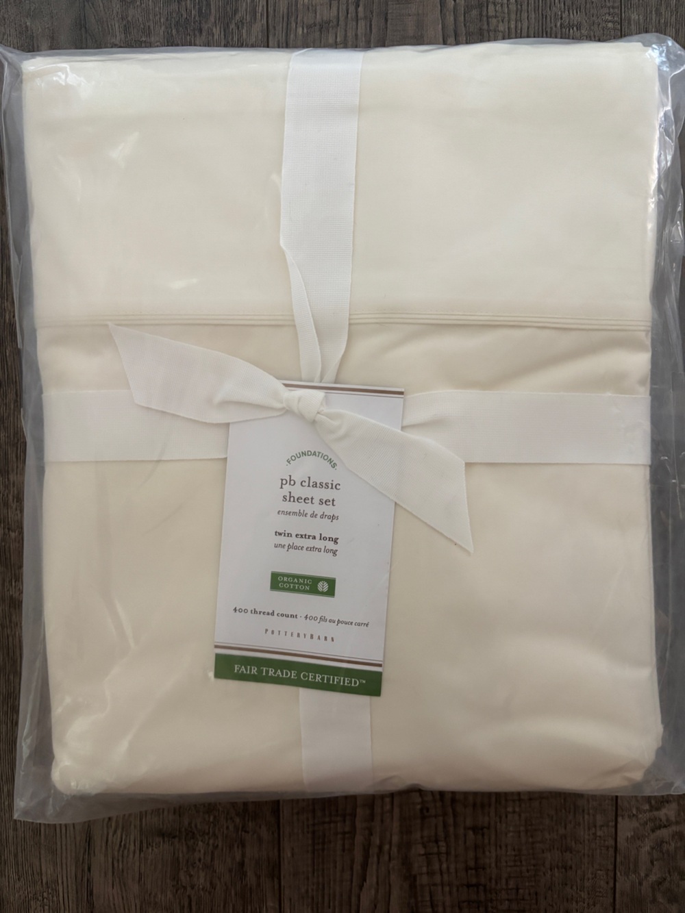NEW Pottery Barn PB Classic Organic Cotton Sheet Set Ivory Twin XL 400 thread